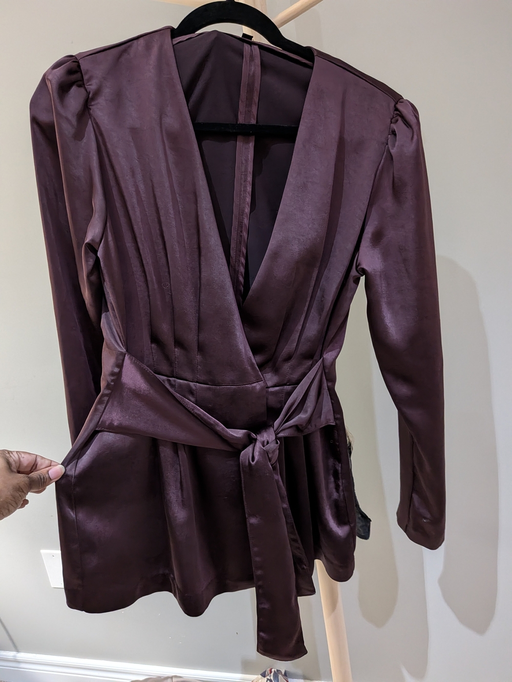 Plum Satin Wrap Blouse